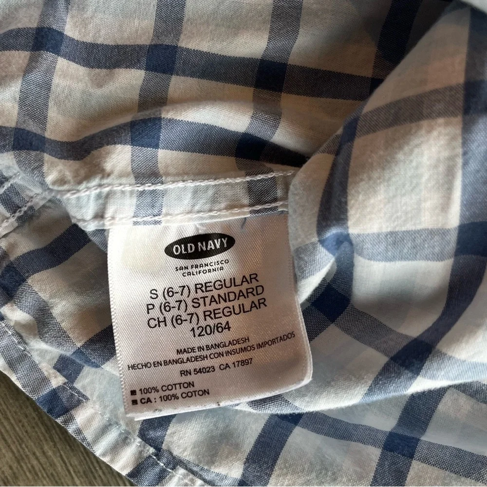Old Navy Toddler Boy Long Sleeve Button Down Dress Shirt Blue Plaid Small 6/7